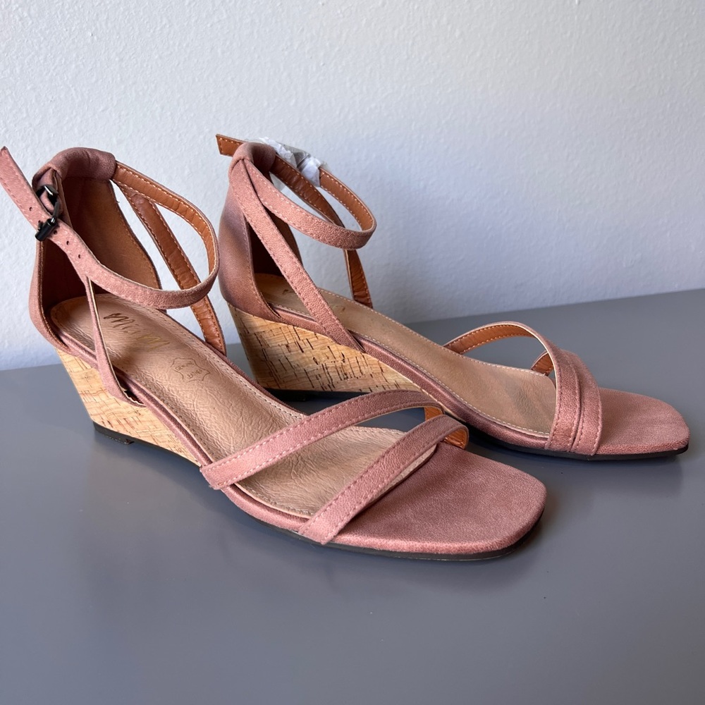 Dusty Rose Strap Wedge Sandals